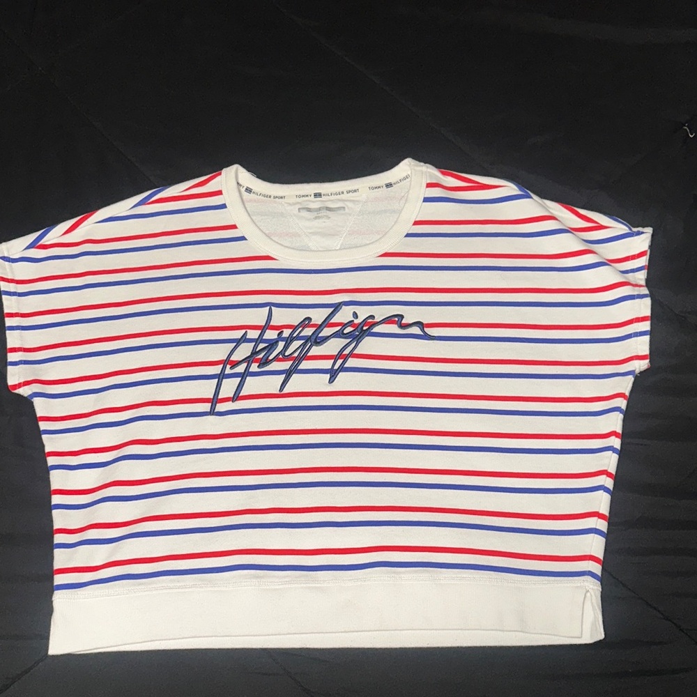Tommy Hilfiger Red and Blue Striped Crop Top